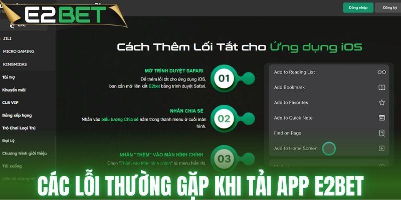 Các lỗi phổ biến khi cài ứng dụng E2BET
