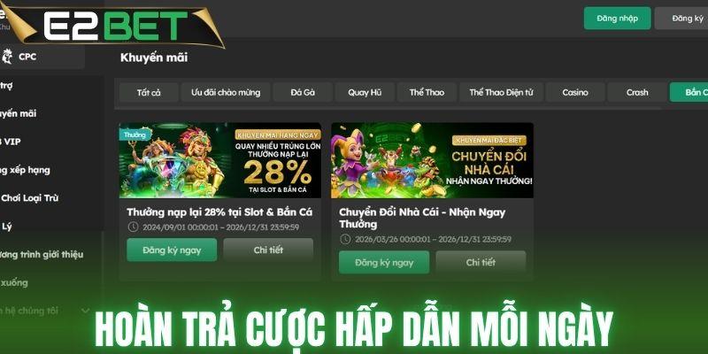 Hoàn trả cược hấp dẫn mỗi ngày trên sân E2BET